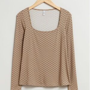 & Other Stories Printed Square Neck Long Sleeve Top